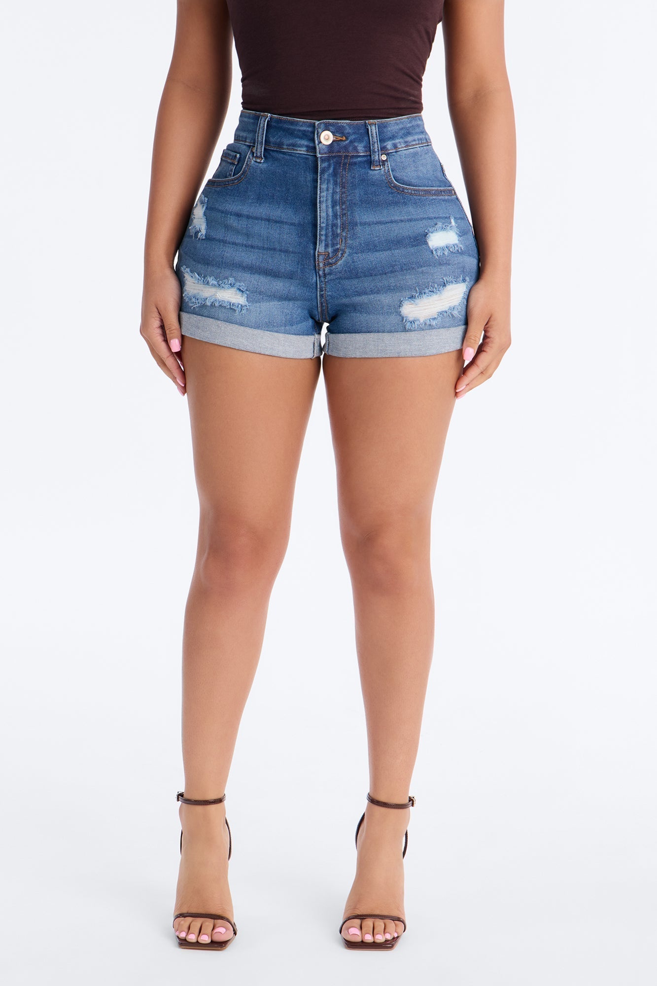 Seacliff High Rise Stretch Denim Shorts - Medium Wash