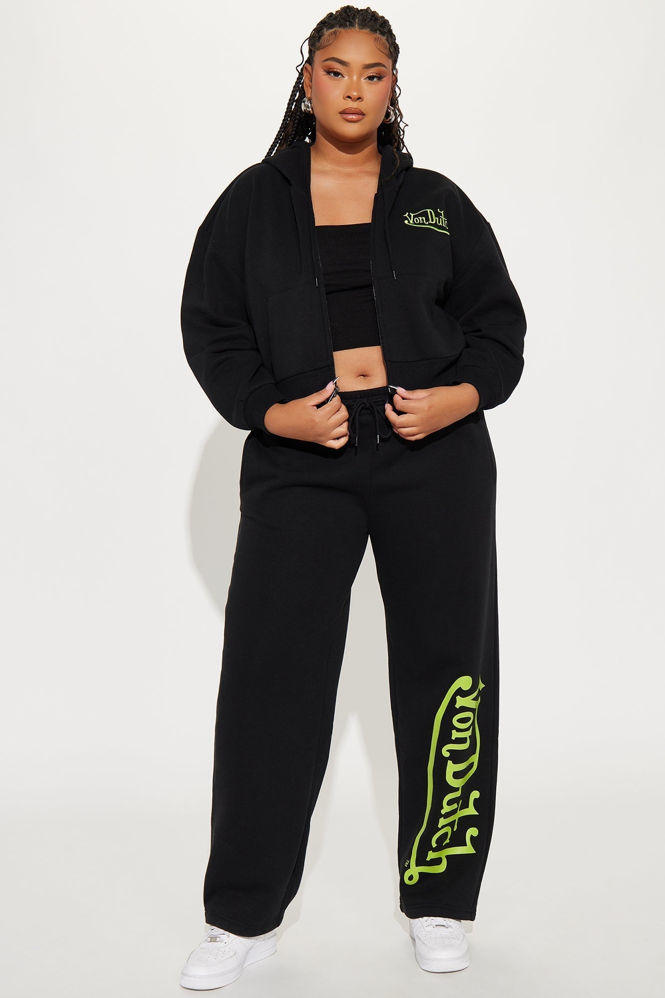 Von Dutch Embroidered Cropped Hoodie - Black/Green