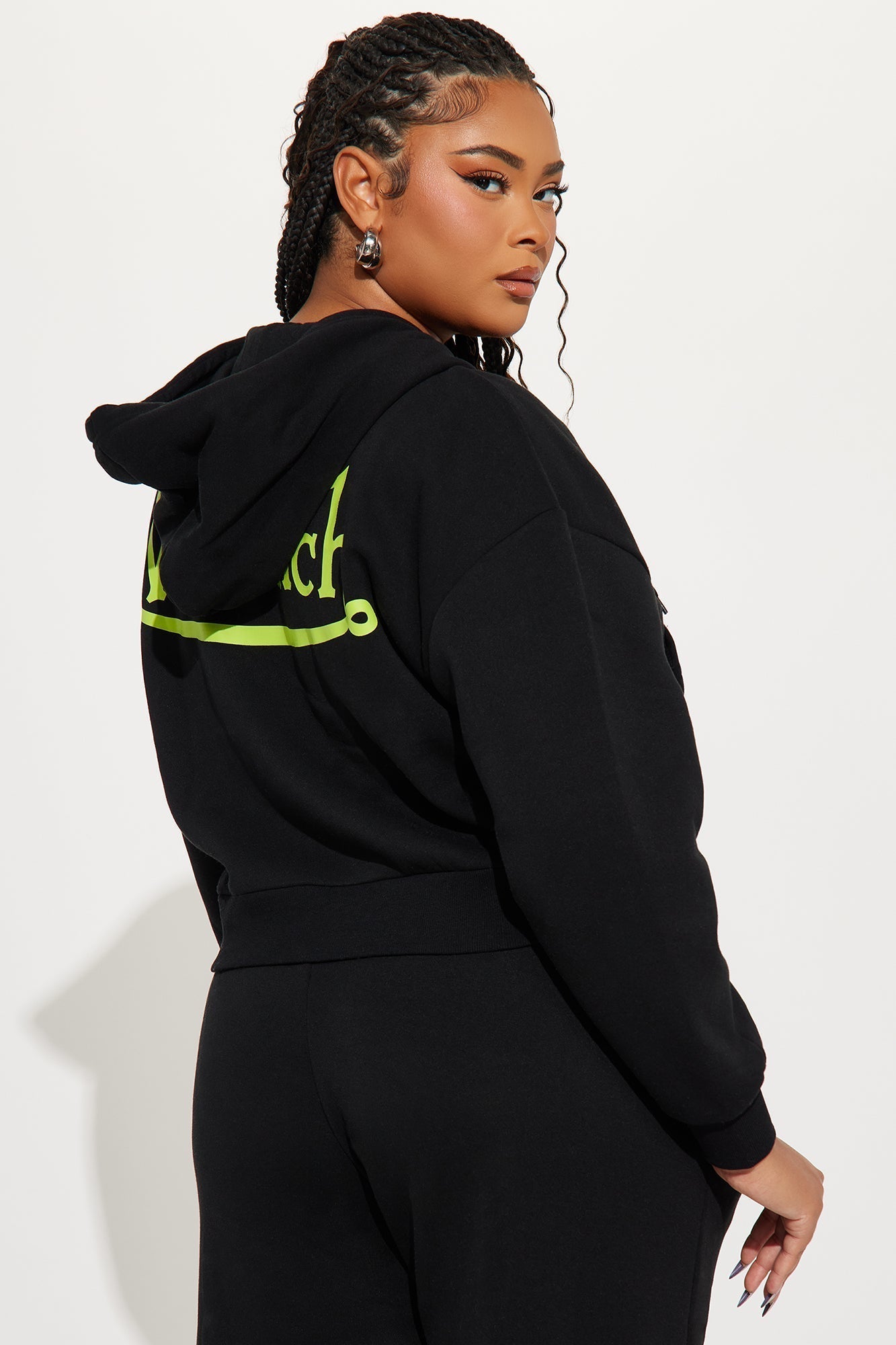 Von Dutch Embroidered Cropped Hoodie - Black/Green
