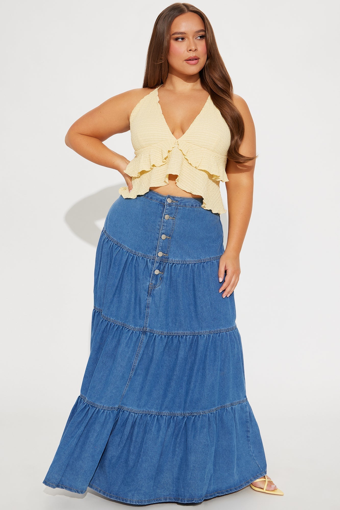 Doreen Tiered Denim Maxi Skirt - Medium Wash