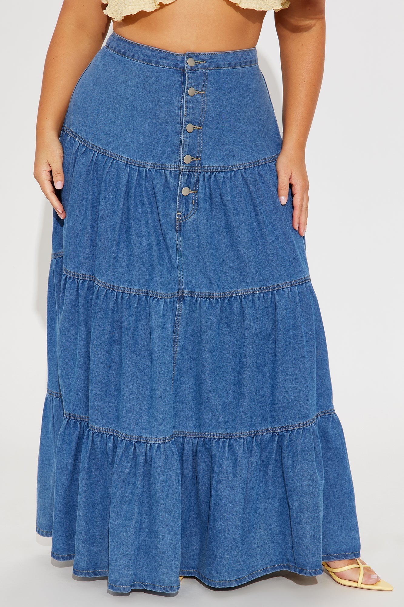 Doreen Tiered Denim Maxi Skirt - Medium Wash