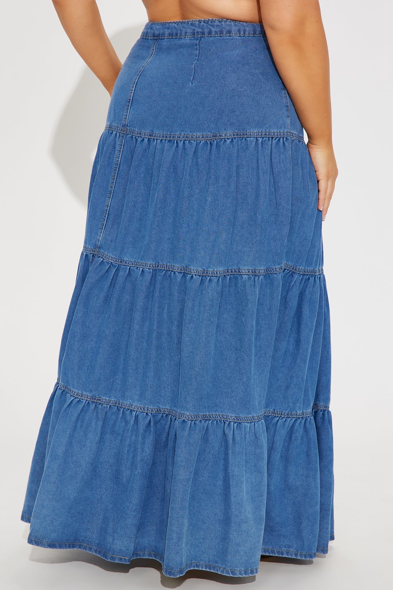 Doreen Tiered Denim Maxi Skirt - Medium Wash