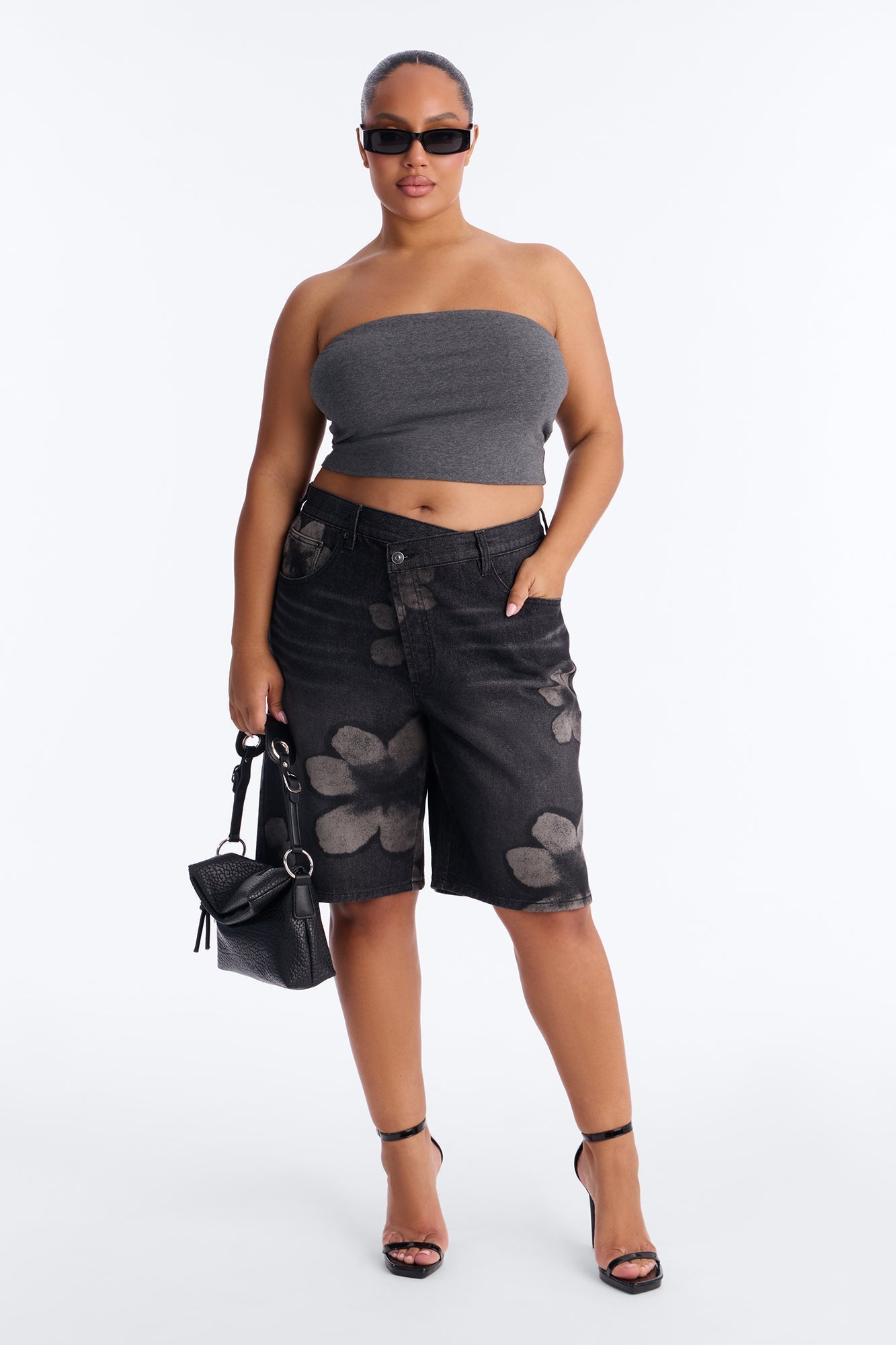 Born To Bloom Crossover Denim Jorts - Black Wash