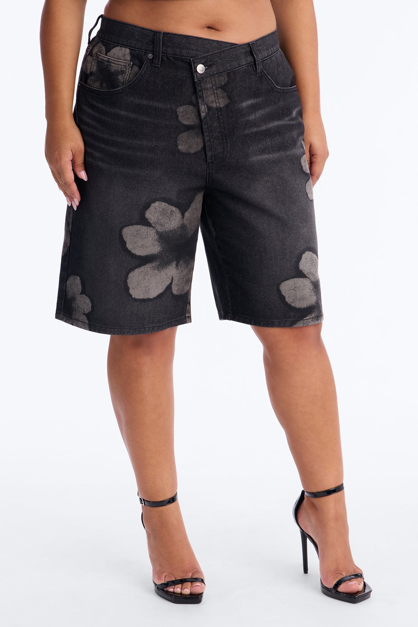 Born To Bloom Crossover Denim Jorts - Black Wash