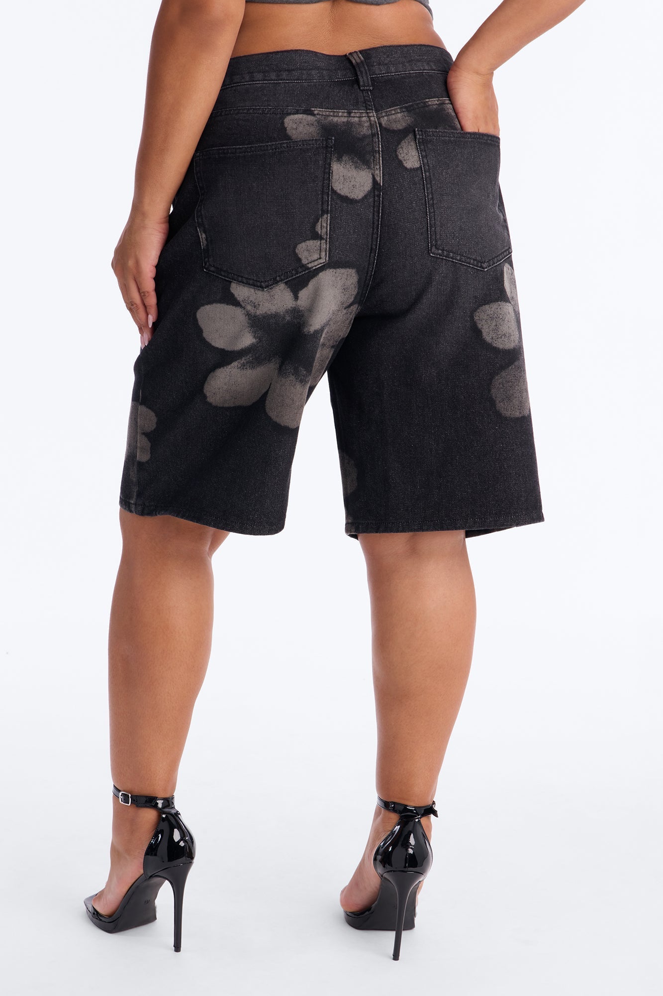Born To Bloom Crossover Denim Jorts - Black Wash