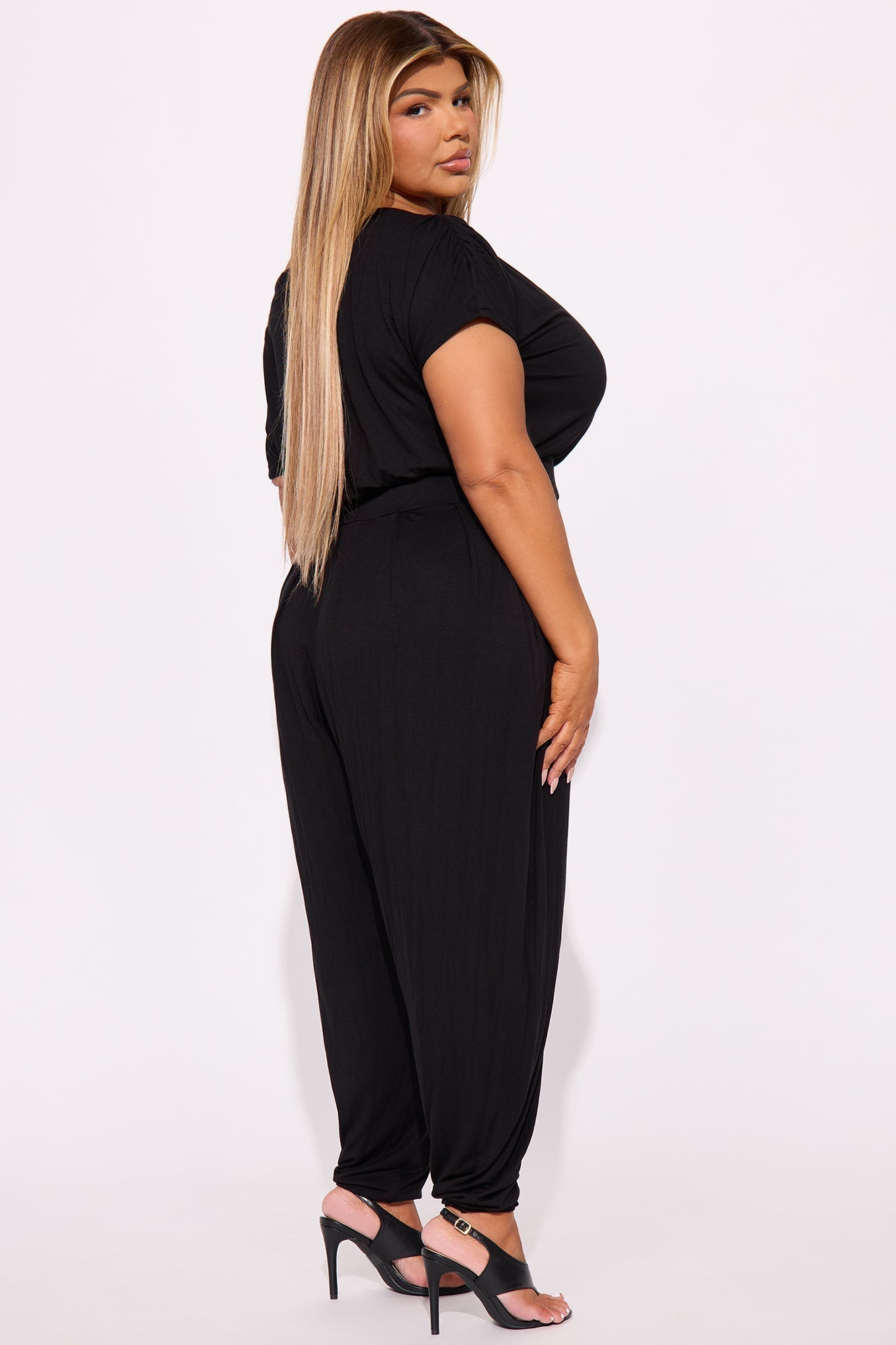 Emmaline Short Sleeve Jogger Jumpsuit - Black