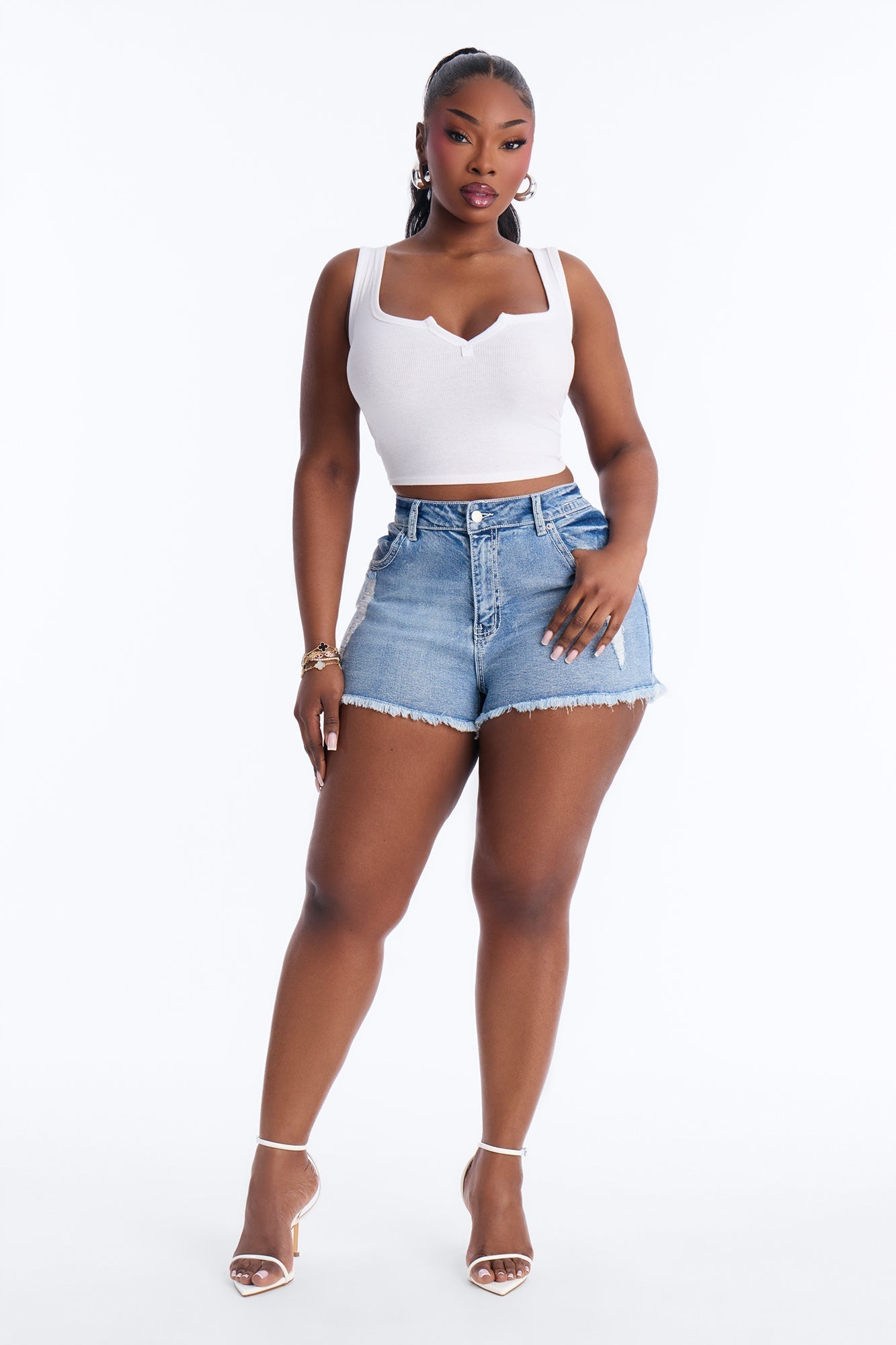 Unstoppable Vintage Booty Cut Off Denim Shorts - Medium Wash
