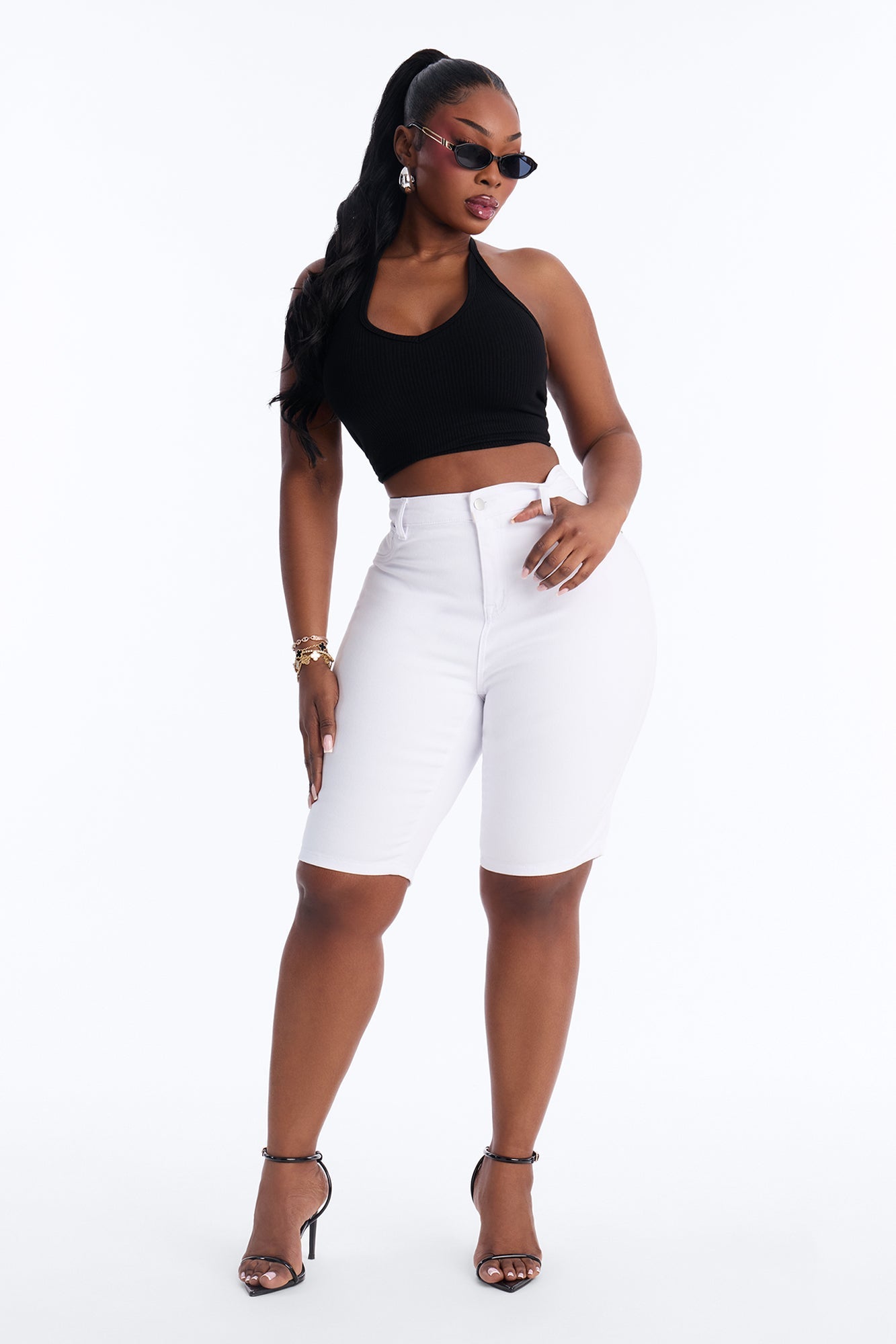 Tulsa Booty Lifting High Rise Stretch Denim Bermuda Shorts - White