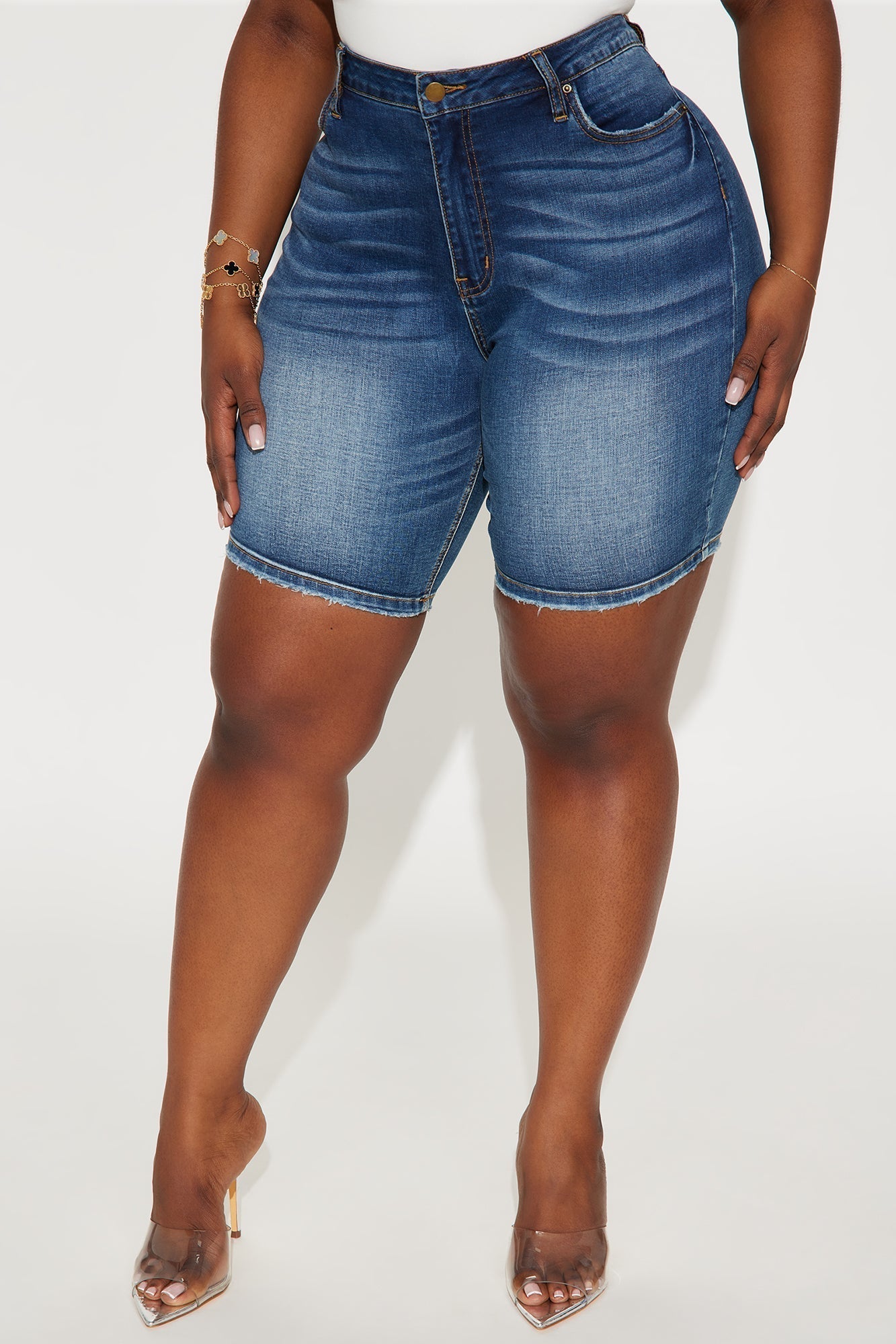 On The List Deluxe Stretch Bermuda Shorts - Dark Wash