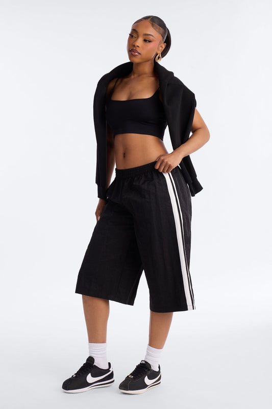Can't Keep Up Striped Bermuda Track Short - Black/White