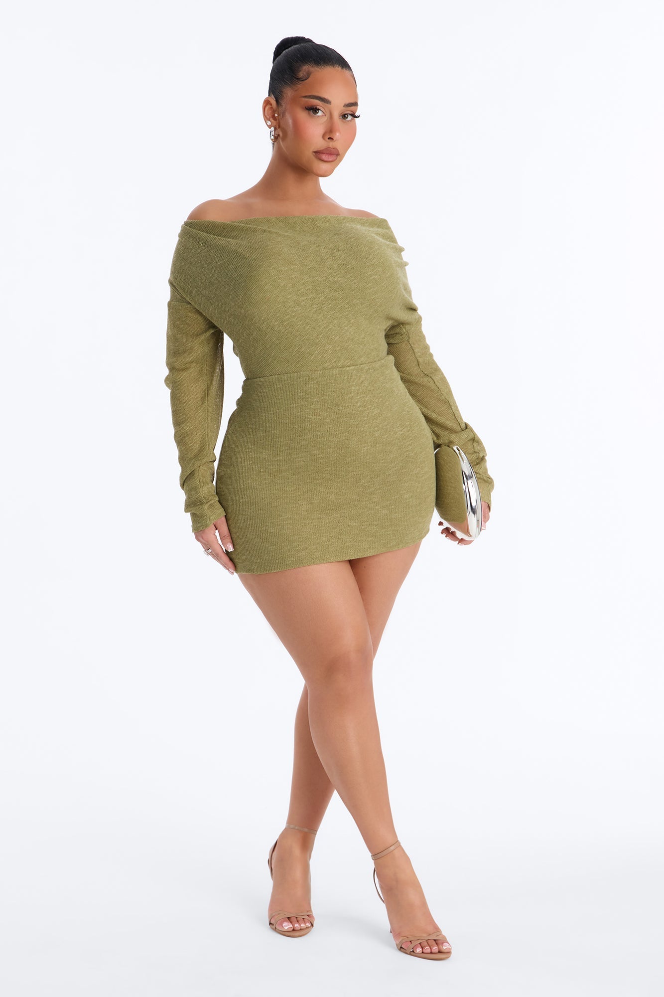 Alina Backless Sweater Mini Dress - Olive