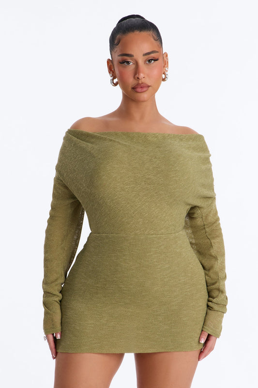 Alina Backless Sweater Mini Dress - Olive