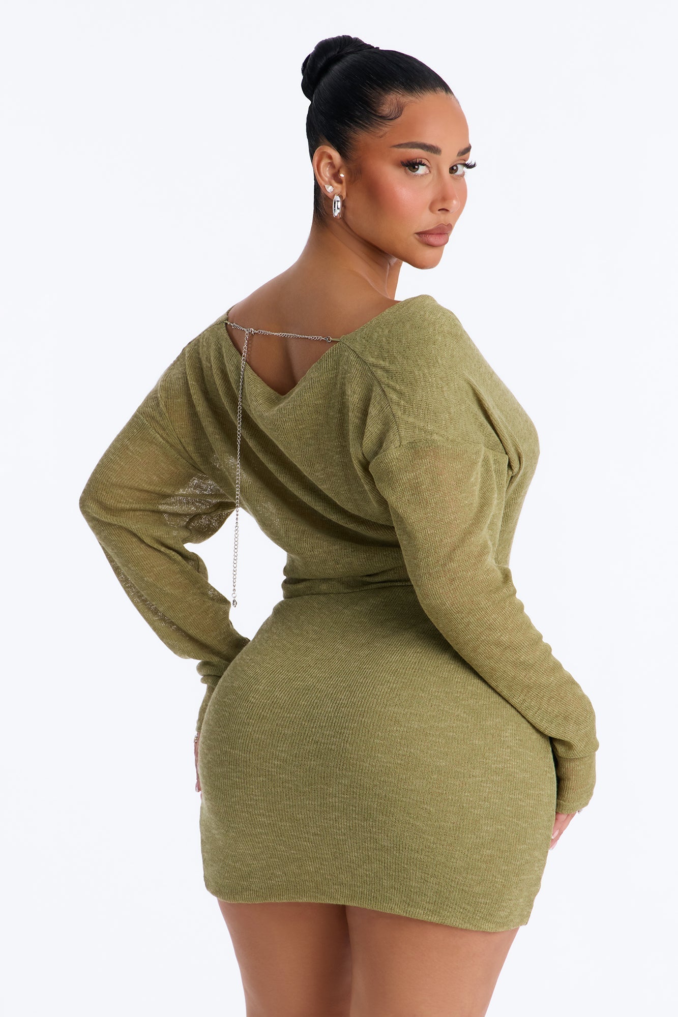 Alina Backless Sweater Mini Dress - Olive