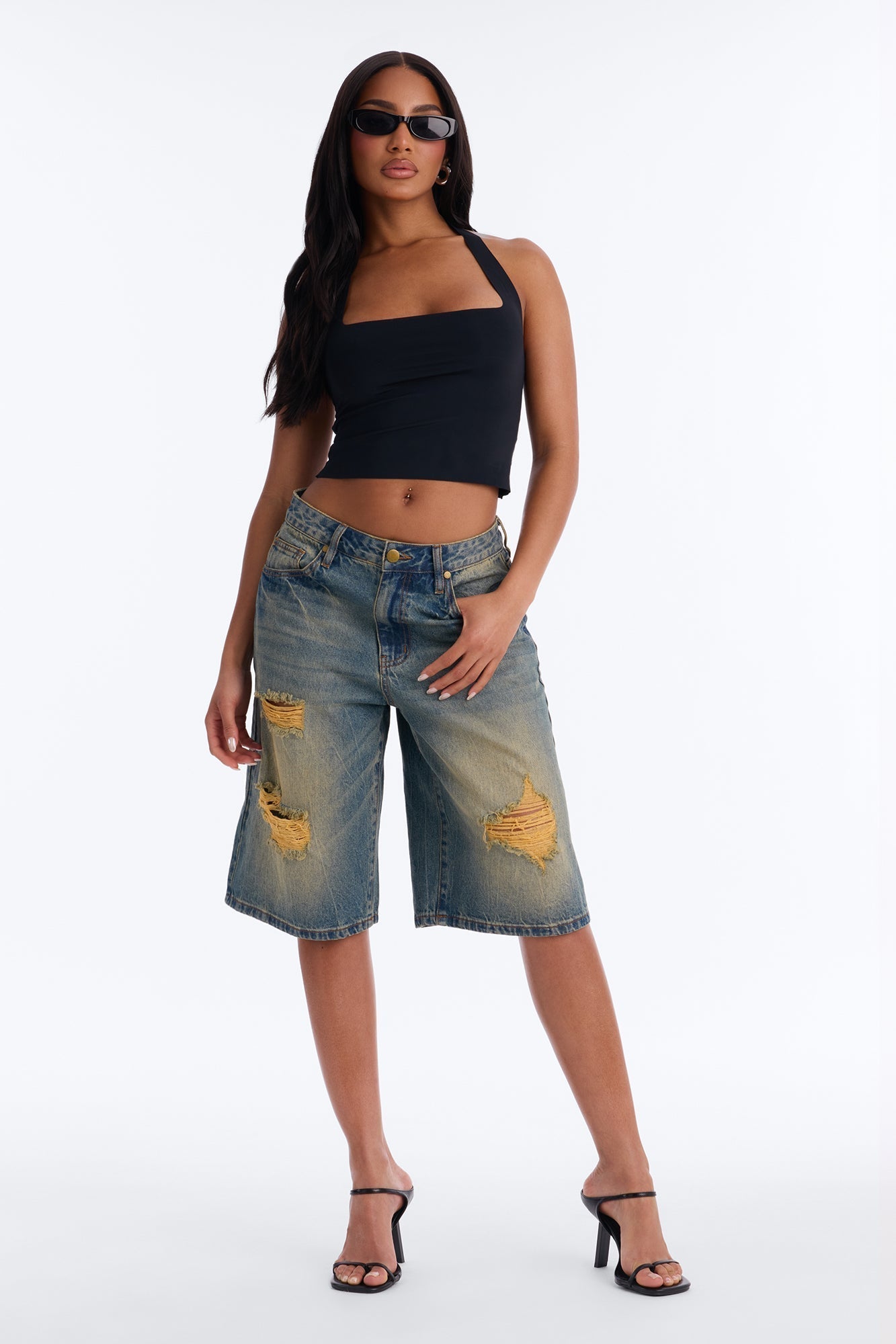 Someone Else Ripped Denim Jorts - Vintage Wash
