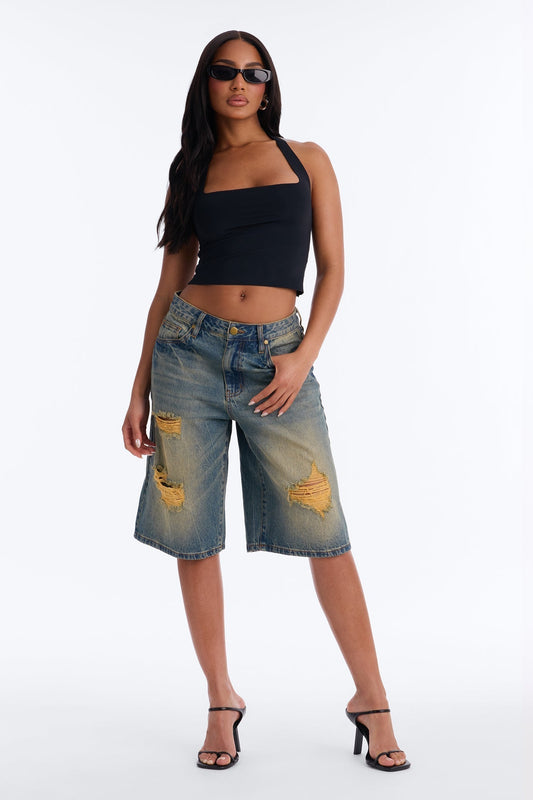 Someone Else Ripped Denim Jorts - Vintage Wash