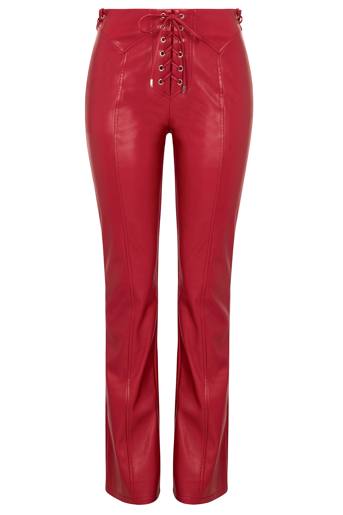 Vivienne Faux Leather Lace Up Pant - Red