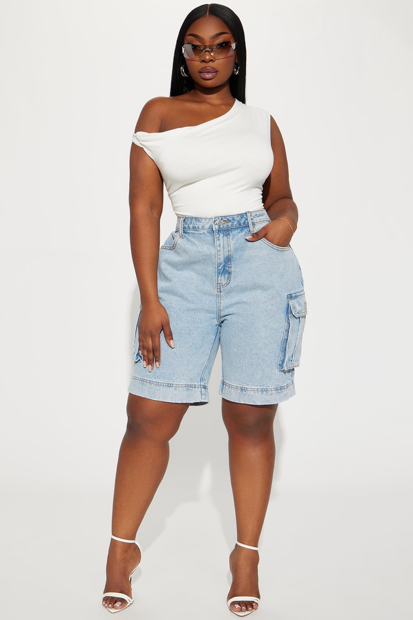 In High Demand Non Stretch Cargo Bermuda Shorts - Light Wash