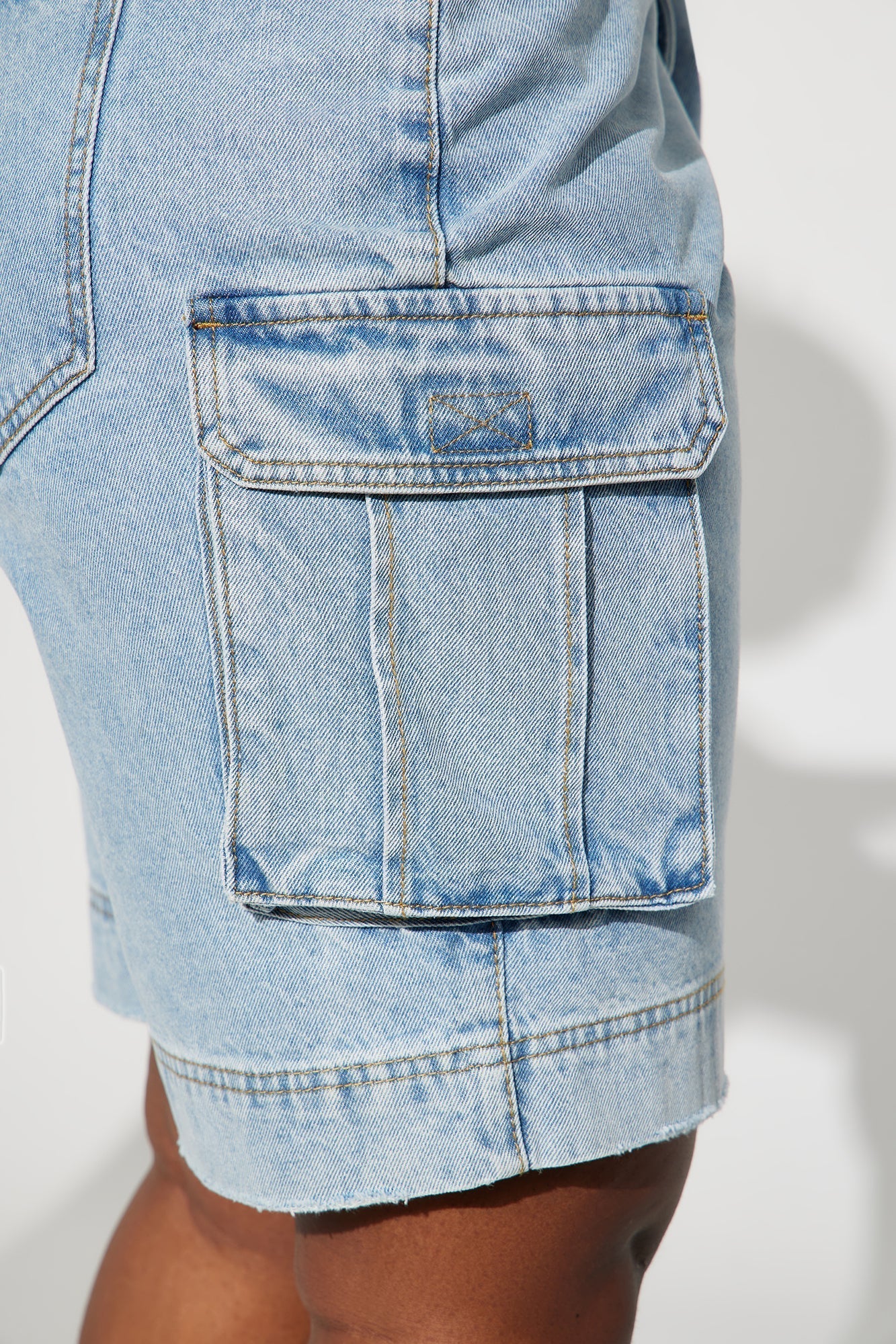 In High Demand Non Stretch Cargo Bermuda Shorts - Light Wash