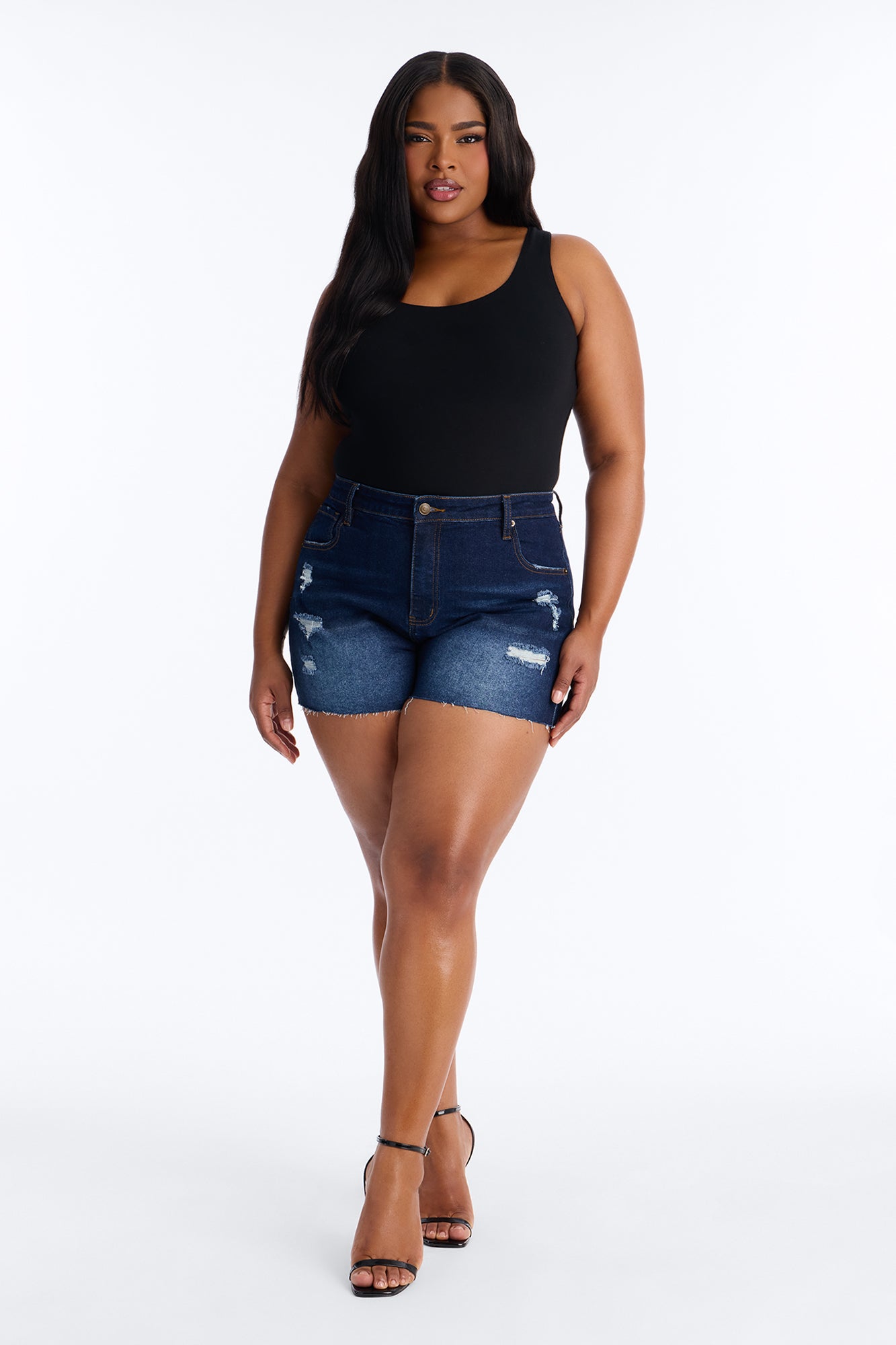 Emelia Stretch Cut Off Denim Shorts - Dark Wash
