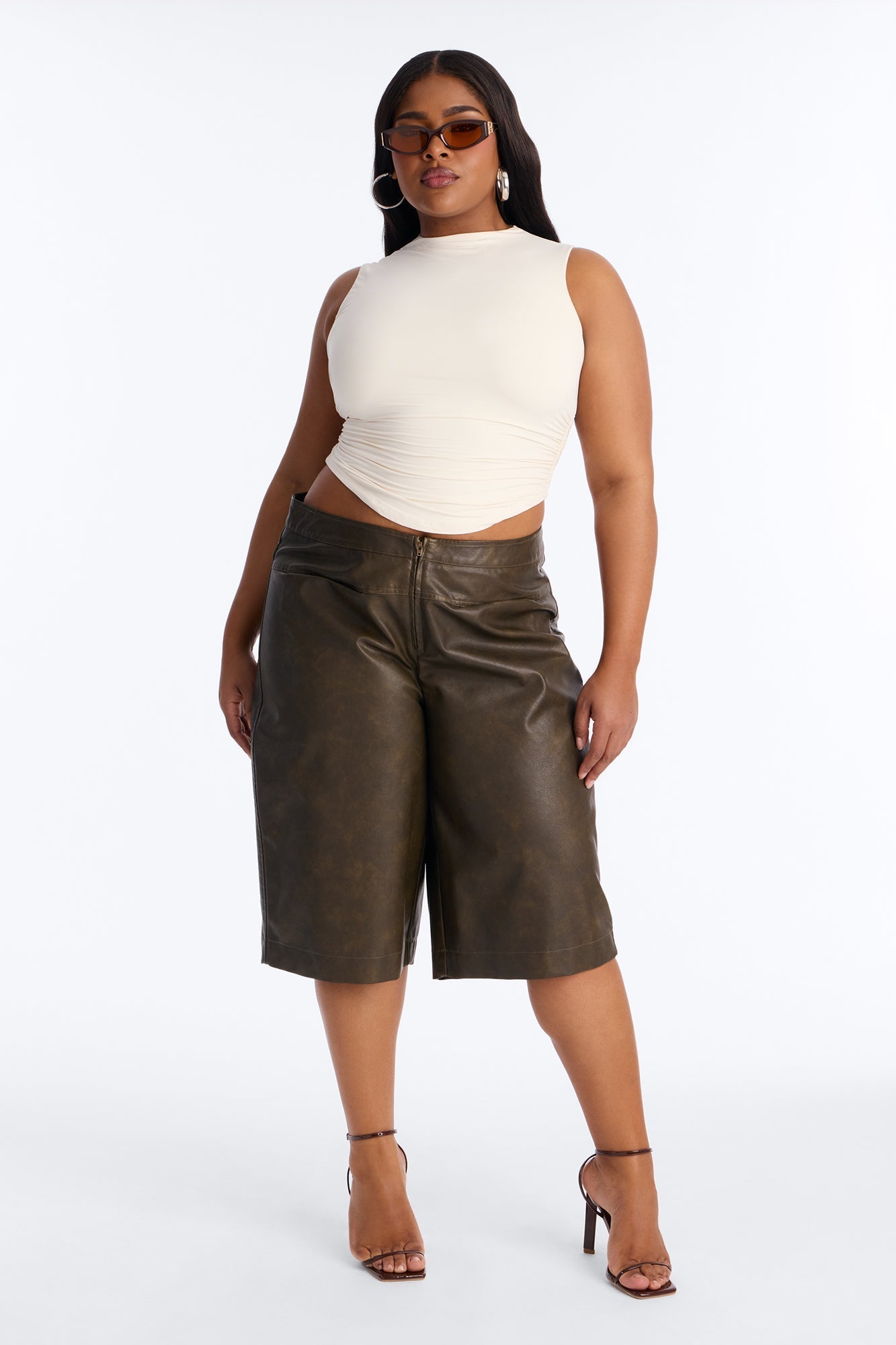 Somewhere In Brookyln Washed Faux Leather Bermuda Short 9.5″ - Brown