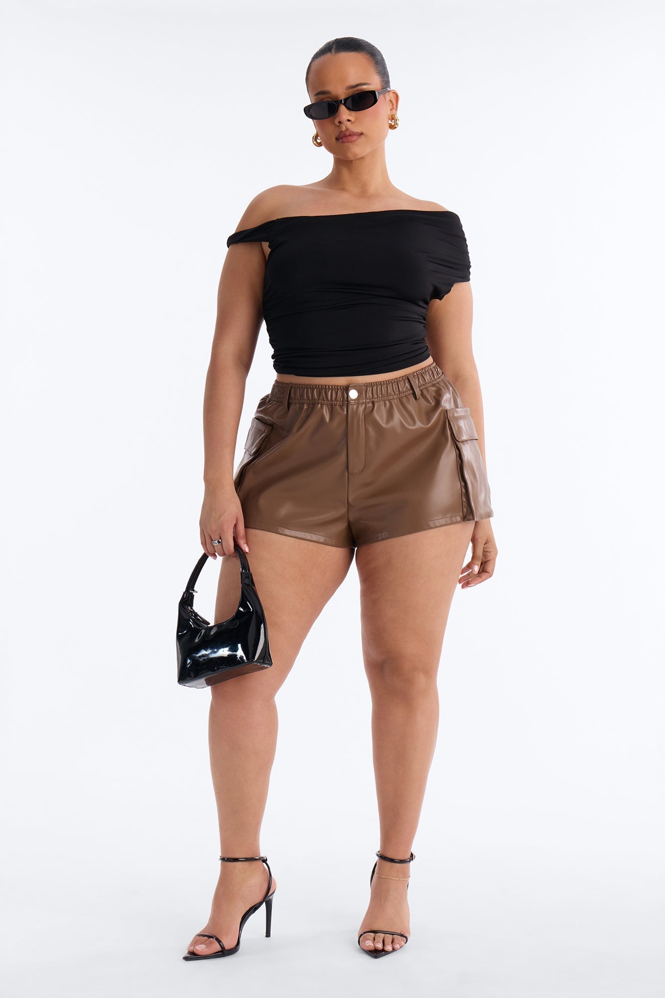 Brielle Faux Leather Cargo Hot Short - Brown