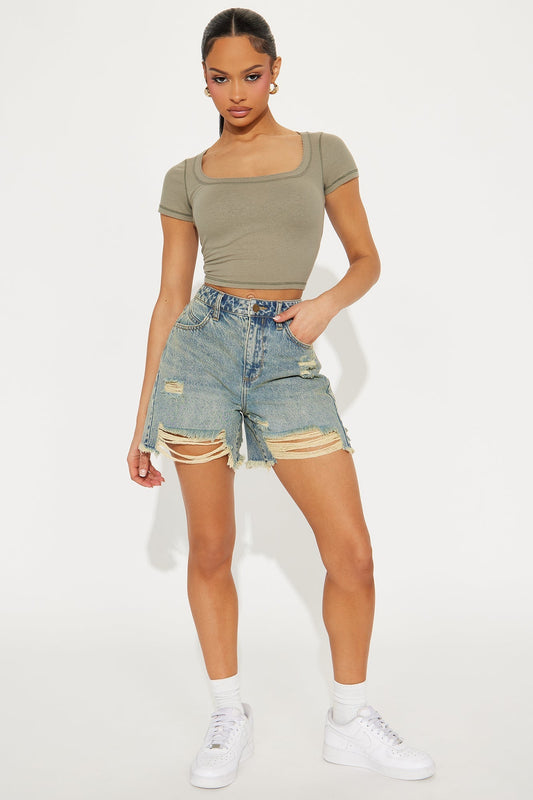 Cant Resist Ripped Denim Shorts - Vintage Wash