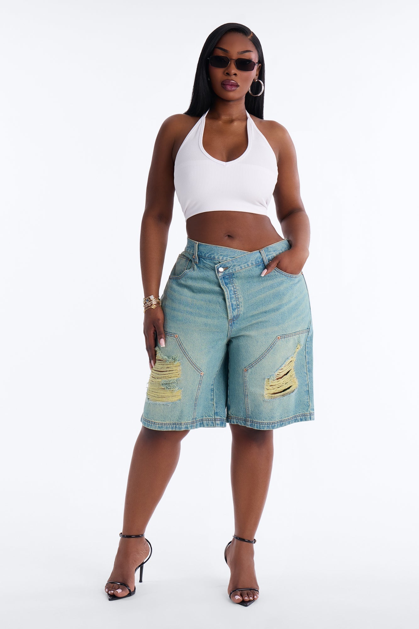 Elsie Crossover Denim Jorts - Light Wash