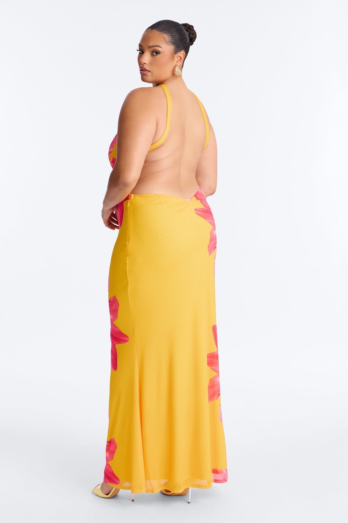 Imani Floral Mesh Maxi Dress - Orange/combo