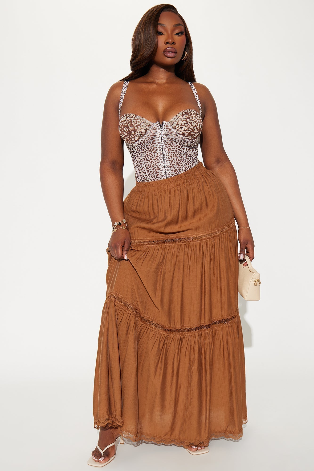 Natalia Tiered Gauze Maxi Skirt - Brown