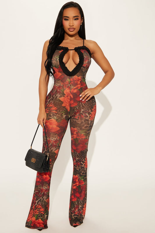 Every Rose Has Its Thorn Mesh Jumpsuit - Black/combo