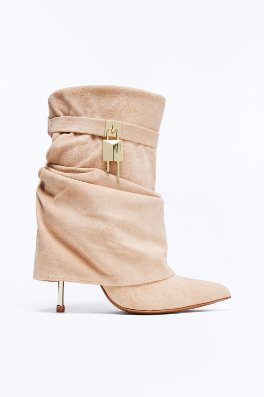 Alfie Ruched Overlay Boots - Nude
