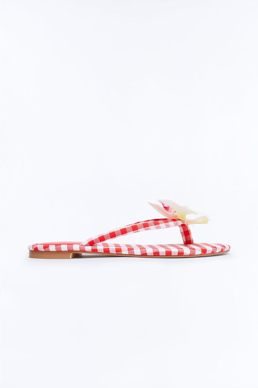 Ashbie Flower Gingham Flip Flops - Red