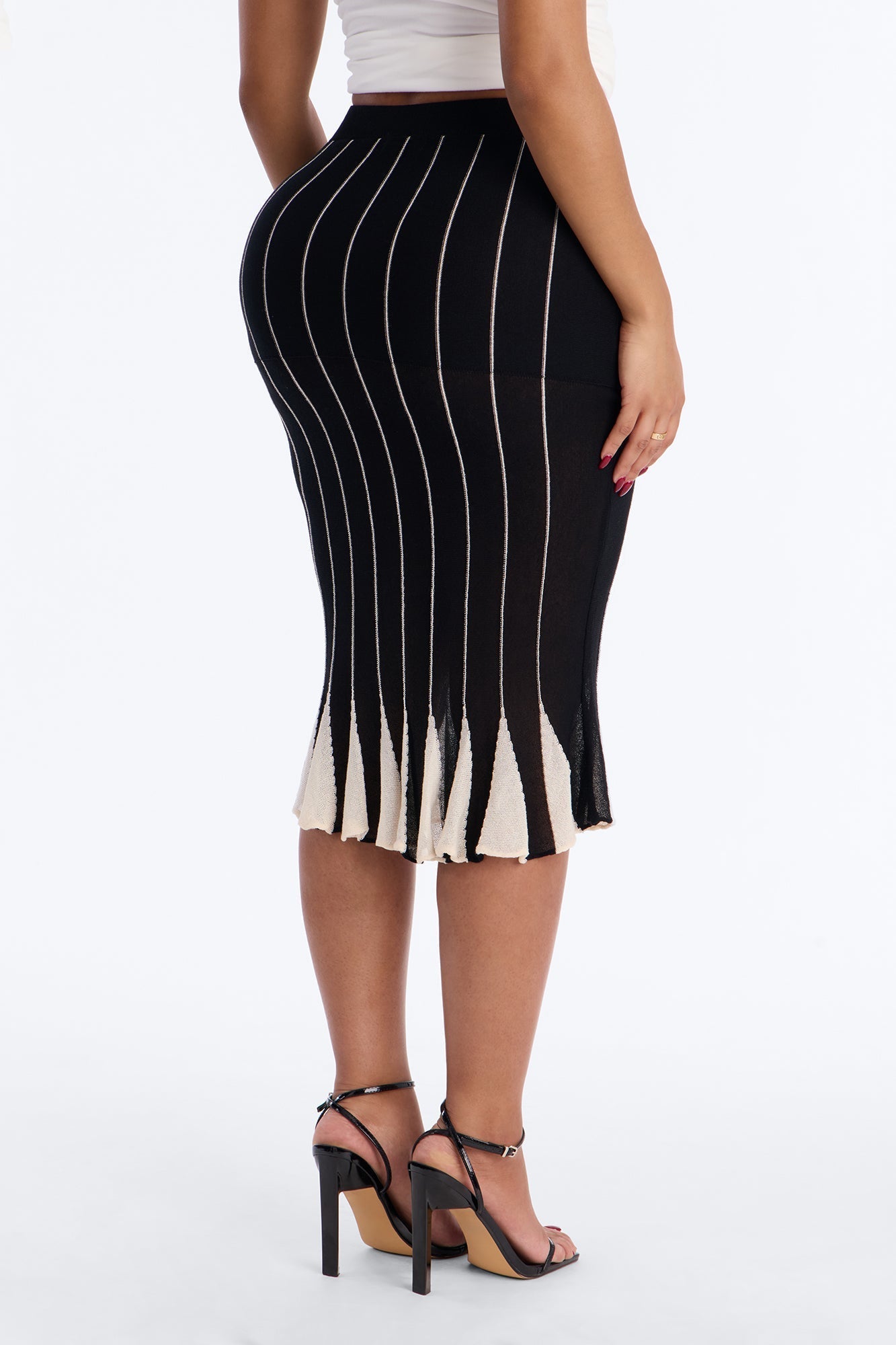 Lizette Stiped Flare Midi Skirt - Black/combo