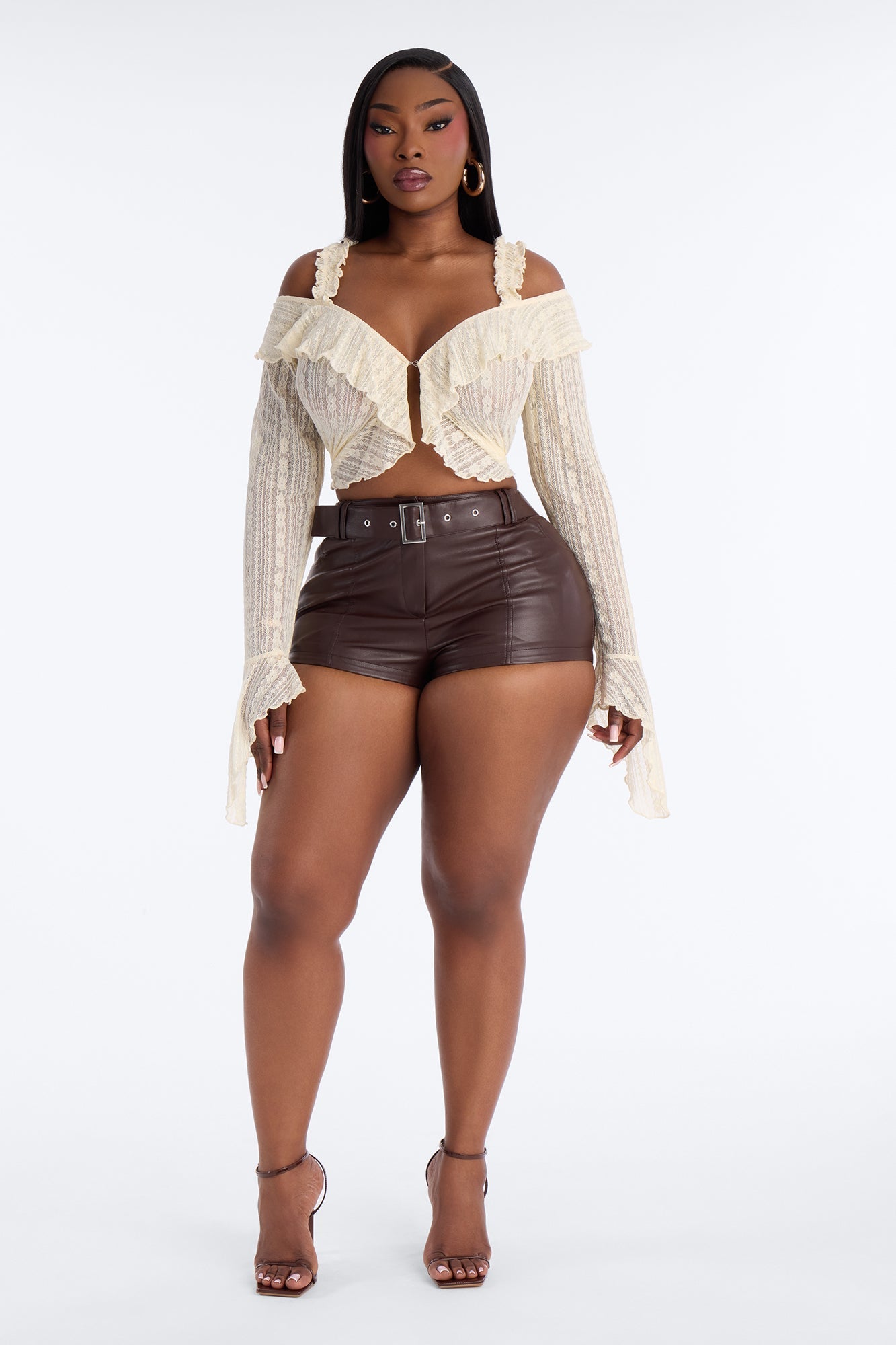 Adriana Low Rise Belted Faux Leather Micro Short - Chocolate