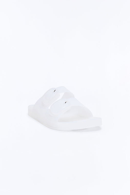 Allie Double Buckle Slides - White
