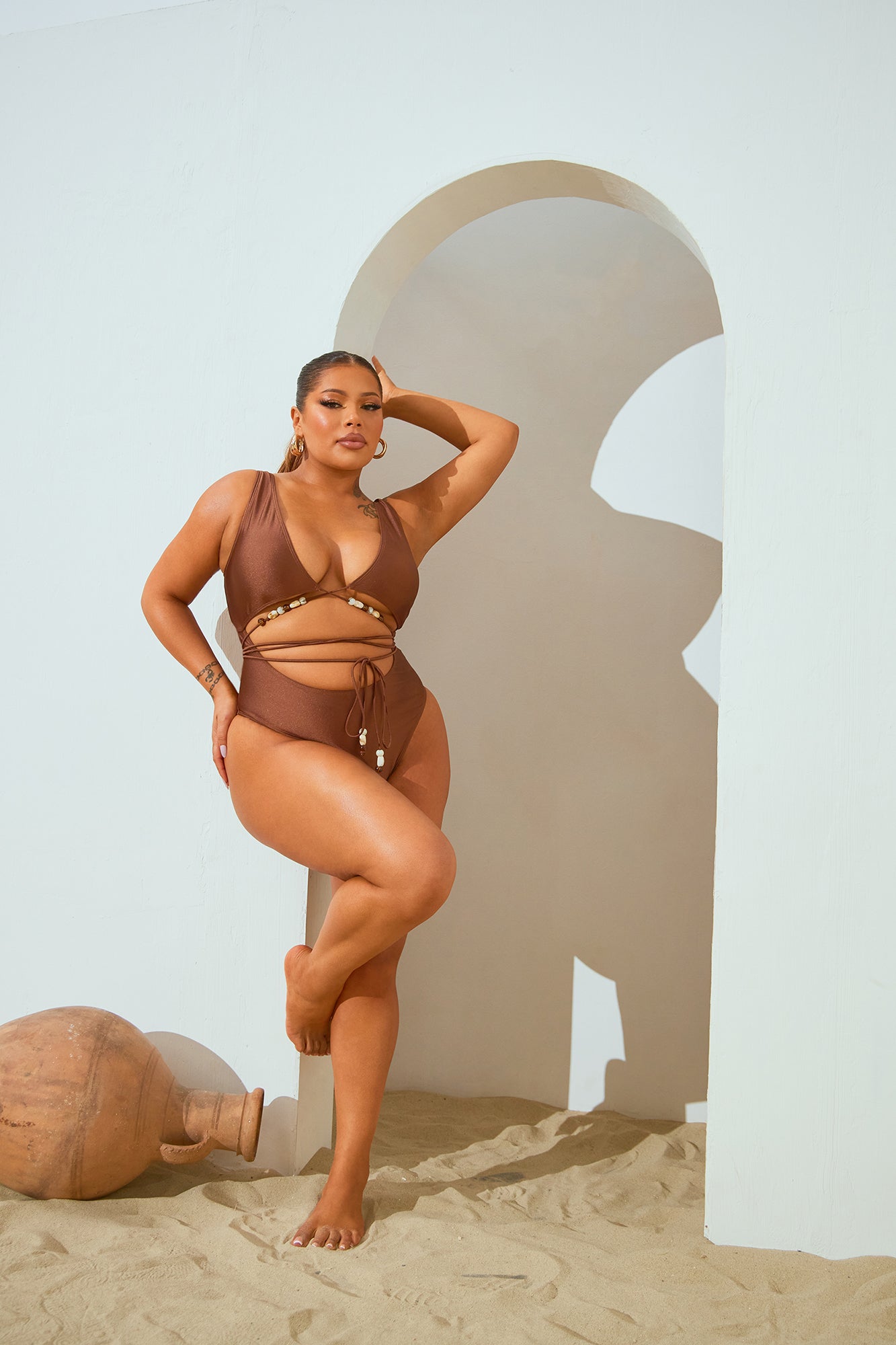 Pebble Beach Beaded 1 Piece Swimsuit - Chocolate