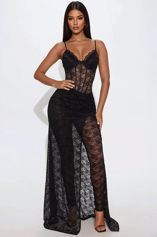 Miranda Sheer Lace Jumpsuit - Black