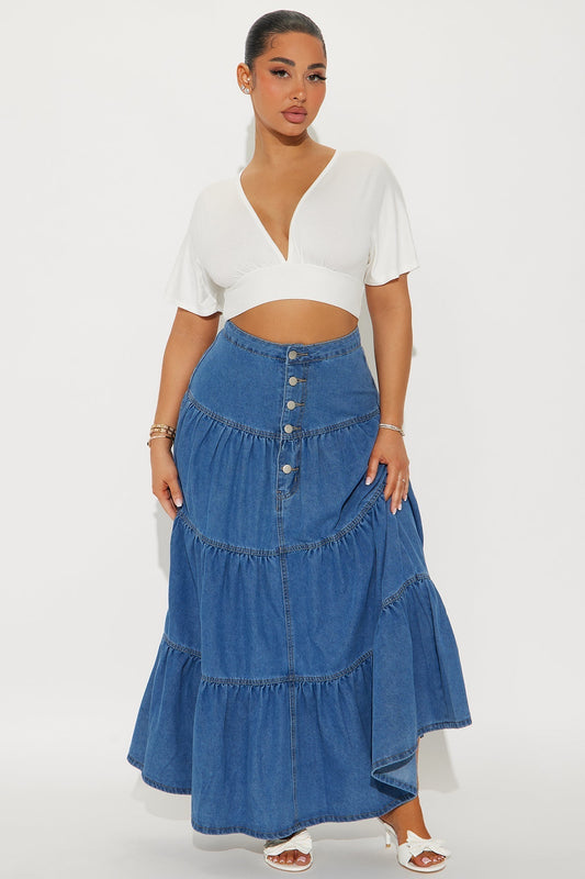 Doreen Tiered Denim Maxi Skirt - Medium Wash