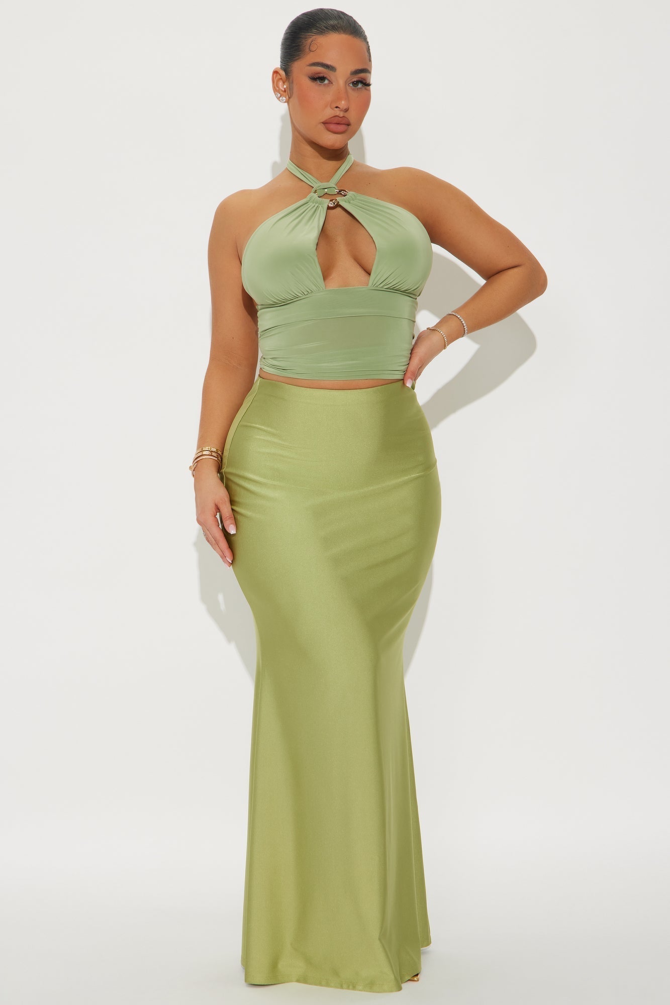 Kiki Mermaid Jersey Maxi Skirt - Sage