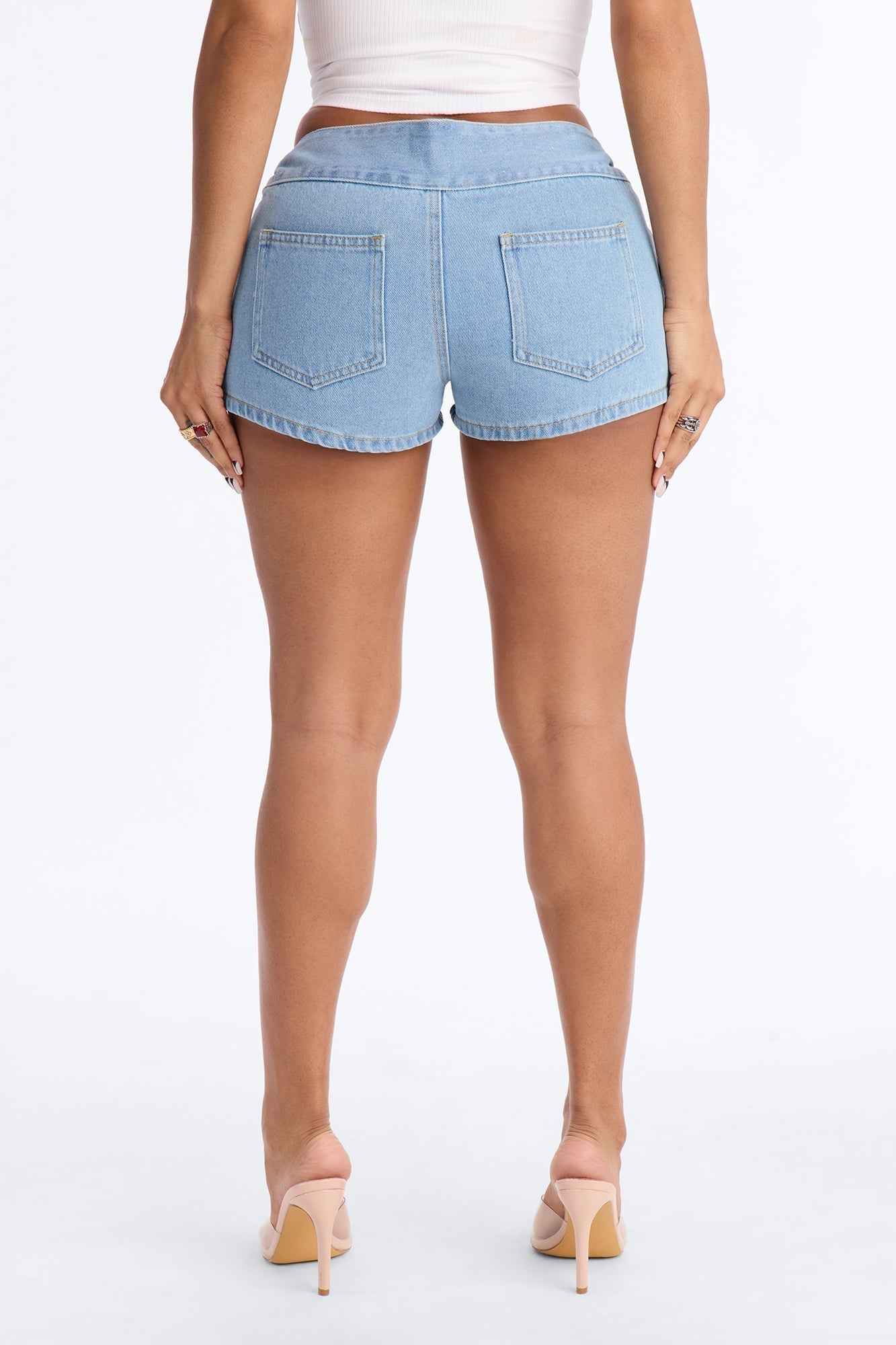 Butterfly Garden Low Rise Denim Shorts - Light Wash