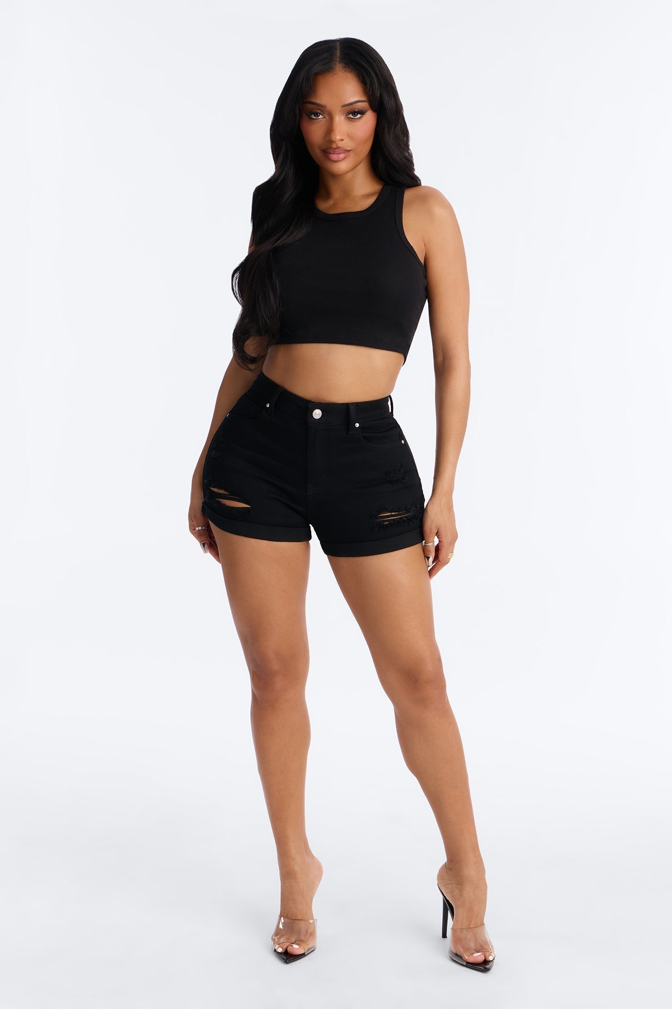 Seacliff High Rise Stretch Denim Shorts - Black