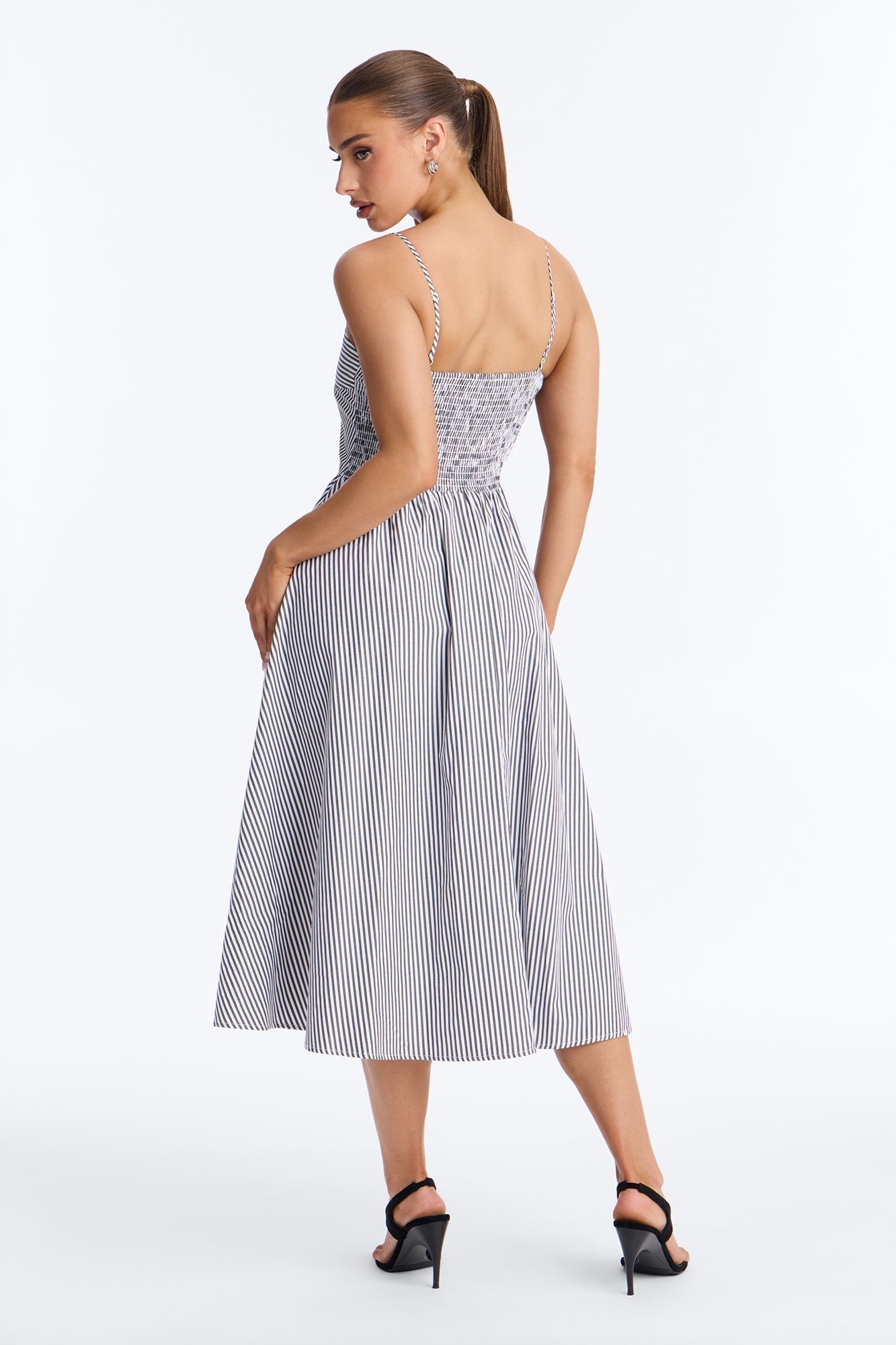 Sadie Striped Poplin Midi Dress - Black/White