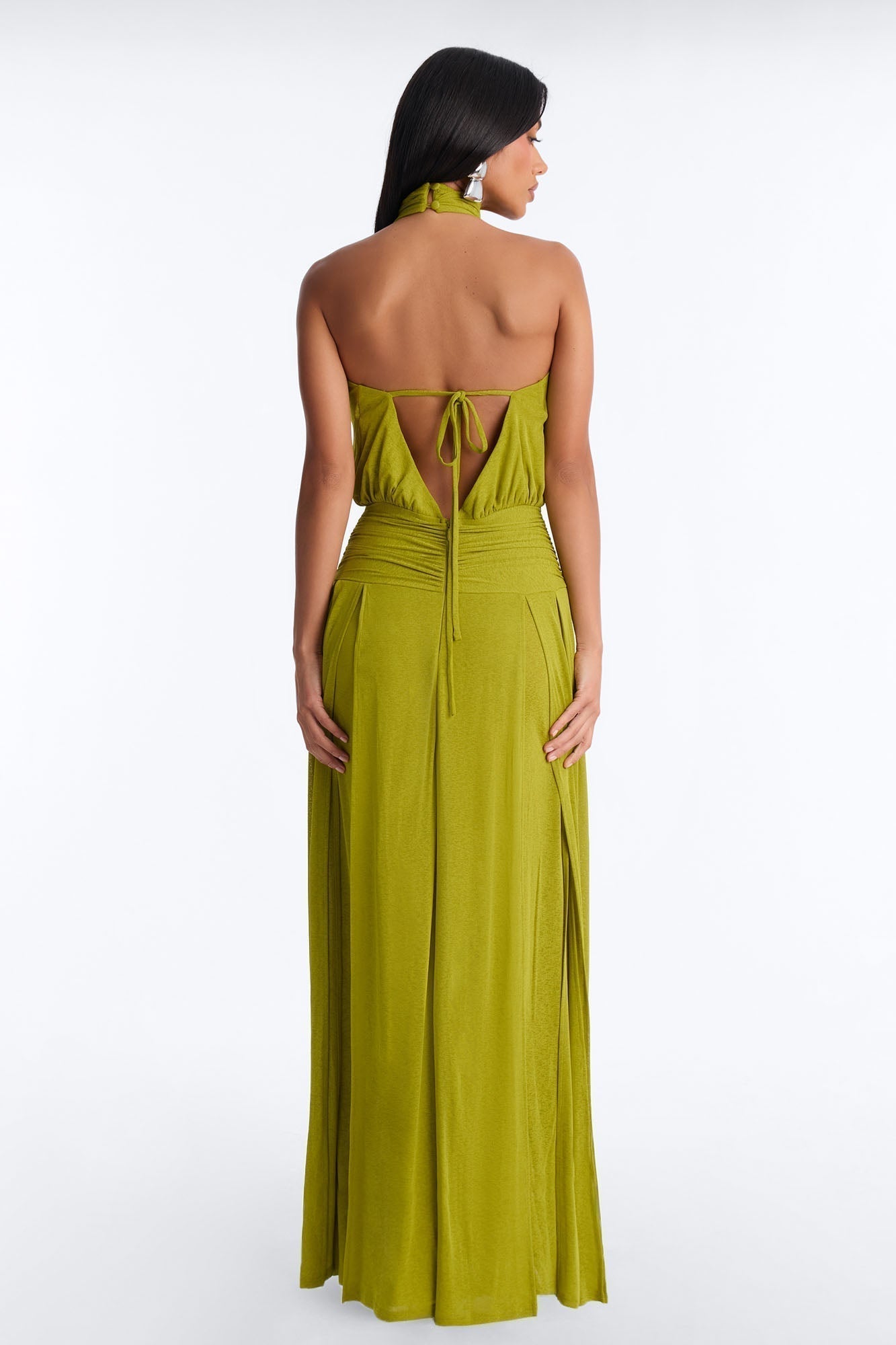 Bianca Halter Mock Neck Maxi Dress - Chartreuse