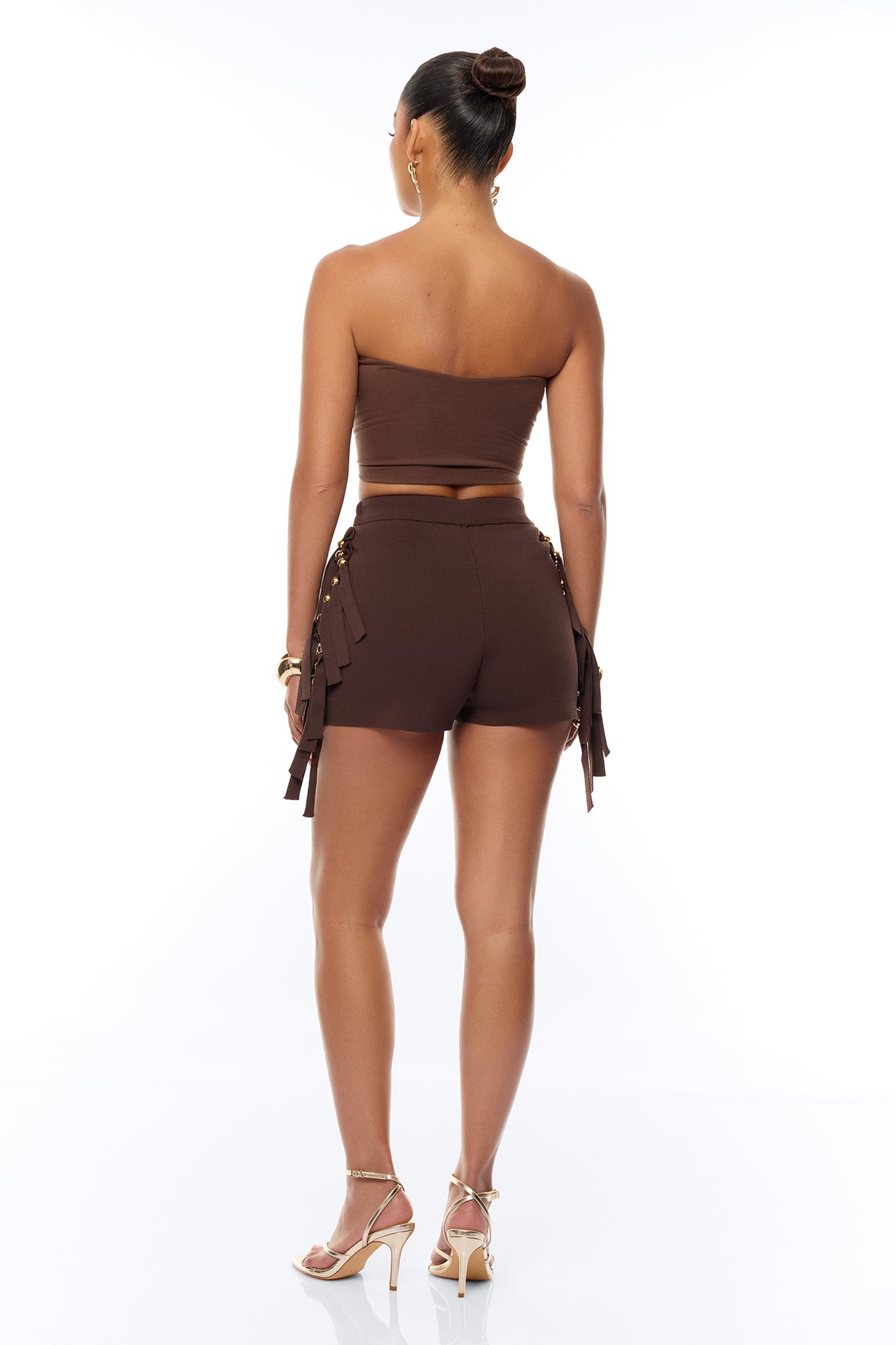 Jordyn Fringe Trim Hot Short - Chocolate