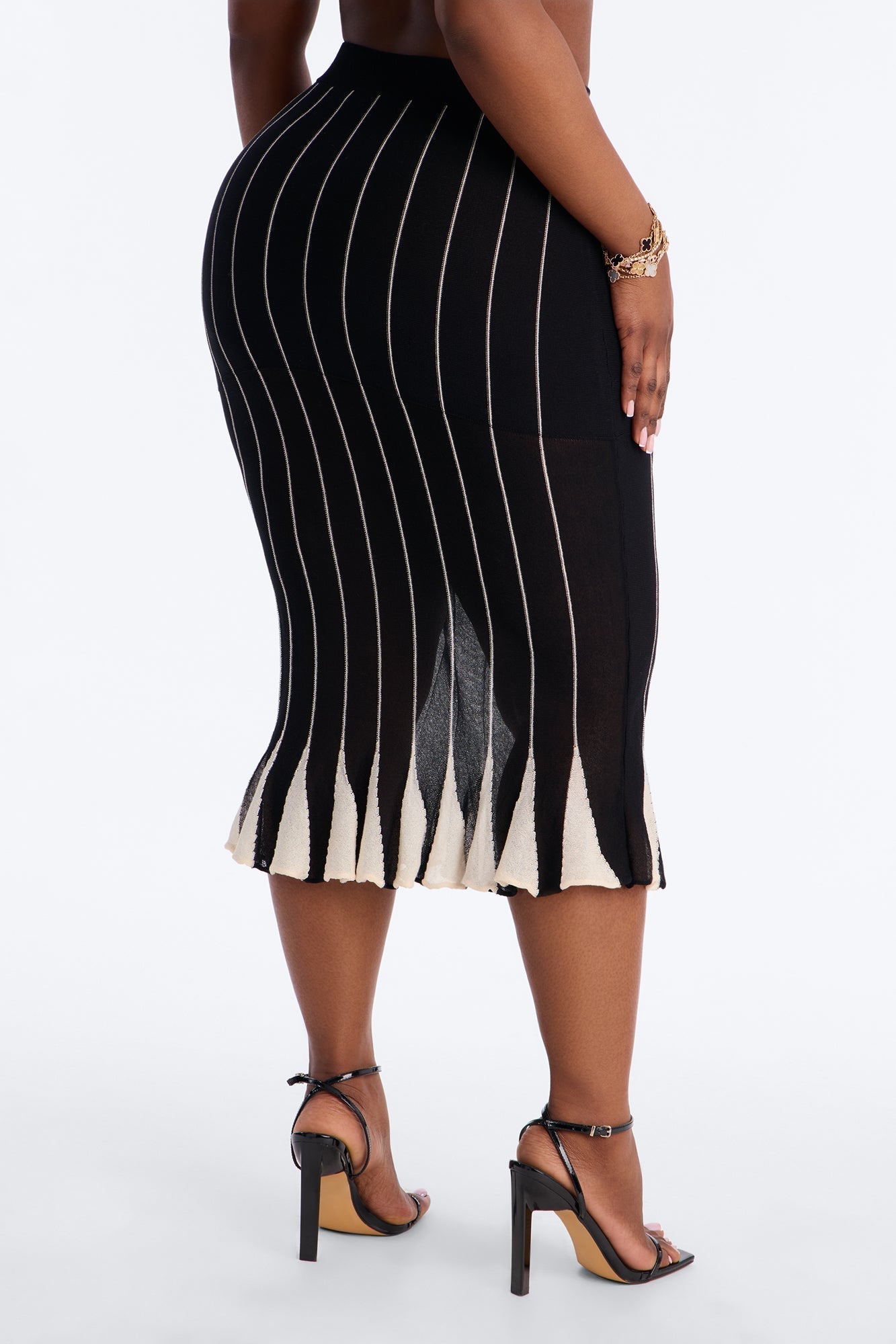Lizette Stiped Flare Midi Skirt - Black/combo