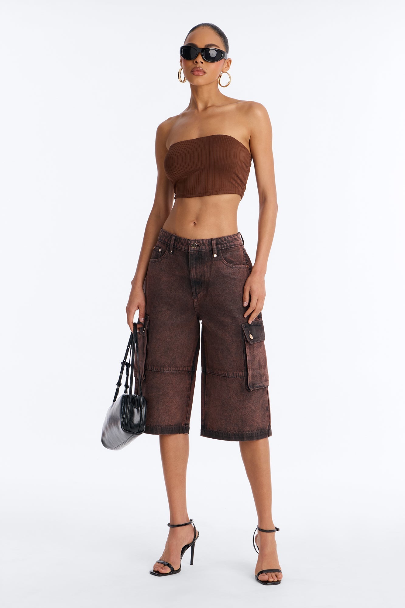 Group Seven Coated Denim Cargo Jorts - Brown