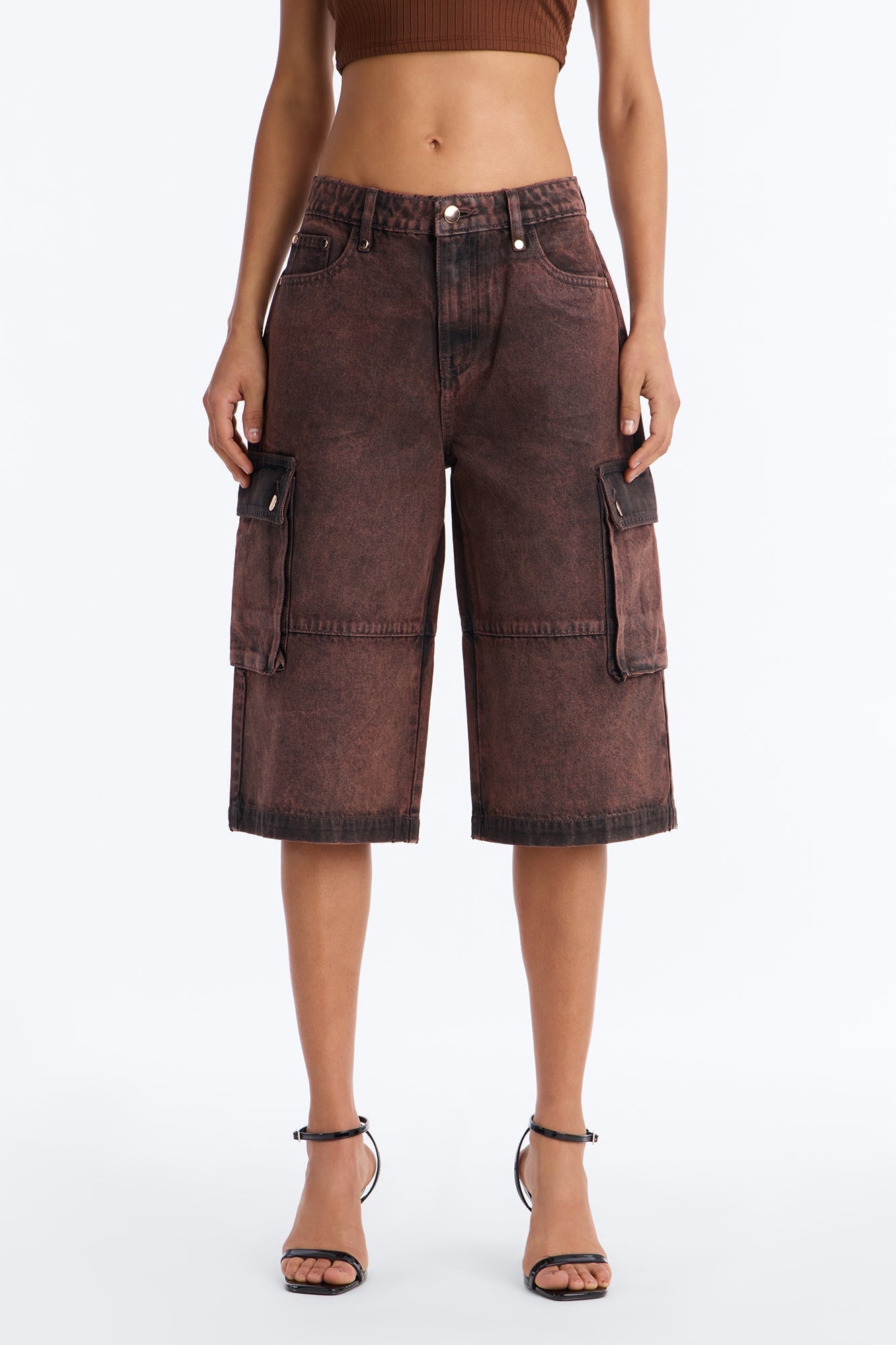 Group Seven Coated Denim Cargo Jorts - Brown