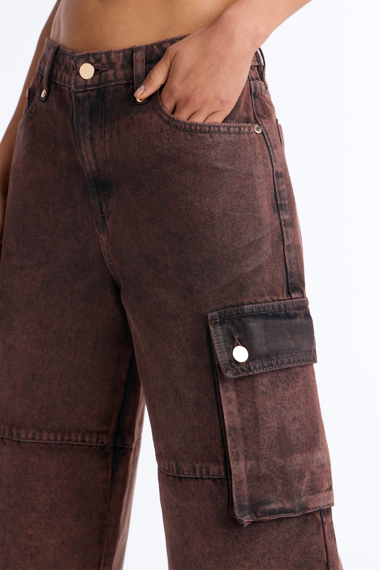 Group Seven Coated Denim Cargo Jorts - Brown