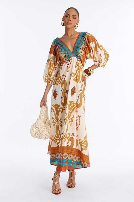 Kayla Printed Maxi Dress - Ivory/combo