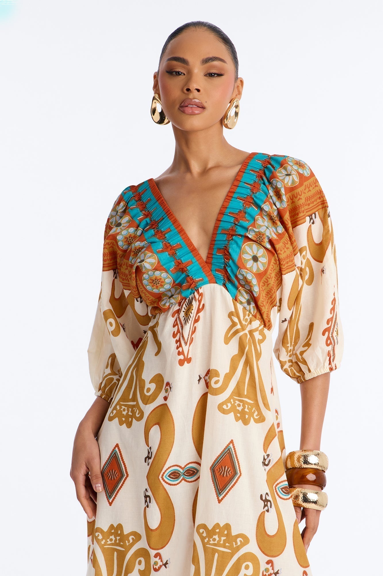 Kayla Printed Maxi Dress - Ivory/combo